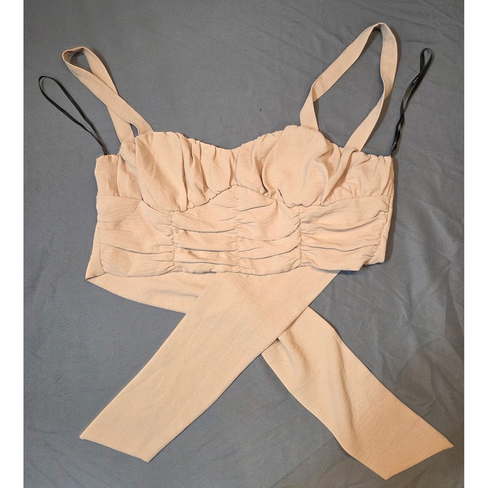 608 Sleeveless Forever 21 Women's L Nude Beige Wrap Tie Crop Top Sleeveless